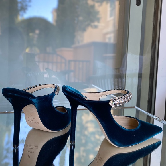 New Jimmy Choo Bing 100 Dragonfly Velvet Pumps with Crystal Strap 37 $995 - Picture 9 of 10